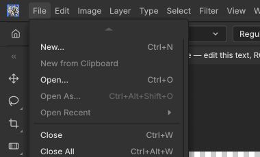 PhotoCraft File menu with Open near the top